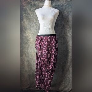 Band of Outsiders Silk Crepe Floral Draped Skirt Asymmetrical Ruched Midi M